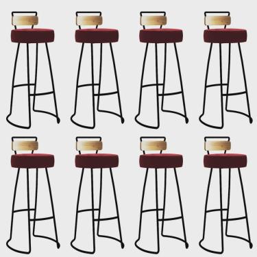 Imagem de Kit 08 Banqueta Alta Alice Bar Balcão Cozinha Com Encosto Madeira Ferro Preto Corino Vermelho - Ahz Móveis