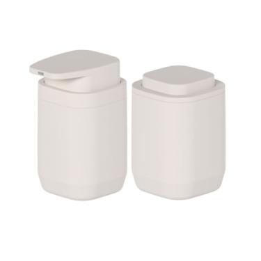 Imagem de Kit Pia Banheiro Lavabo Porta Sabonete Líquido Álcool Em Gel Porta Algodão Cotonete Premium Ou (Bege)