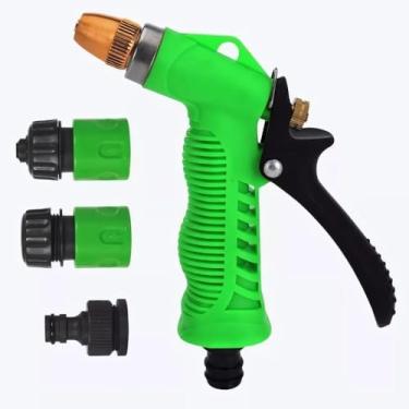Imagem de Kit esguicho tipo pistola para jardim com 4 peças engates rápidos trava e controle de fluxo de água