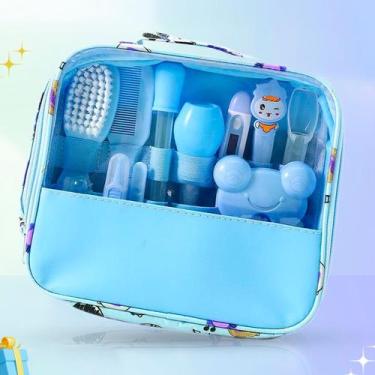 Imagem de Kit Higiene Infantil Azul Bolsa Cortador Unhas Tesoura