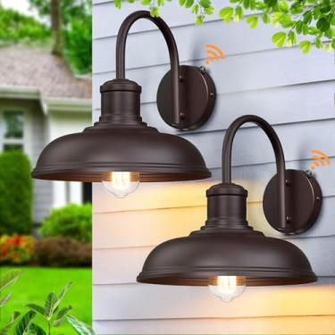 Imagem de MYHXQ Luminária De Celeiro Externa Estilo Pescoço De Ganso, 12'', Arandela Externa, Pacote Com 2, Luminária De Parede Externa, Luminária De Parede Industrial Marrom Para Varanda, Entrada, Garagem, M