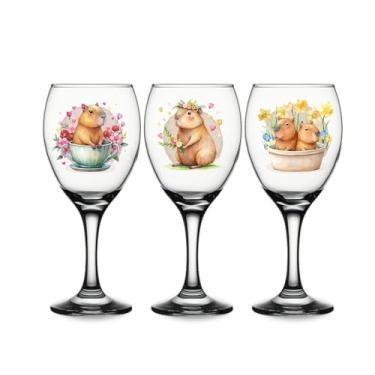 Imagem de Jogo 3 Taças De Vinho Decorada Capivara Fofa Vidro Personalizada Presente Criativo