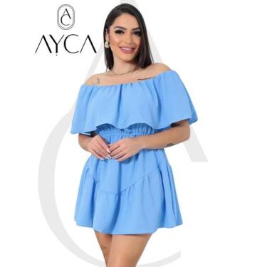Imagem de Vestido Macaquinho Short, Azul bebe, babado, tecido Crepinho Elastex S