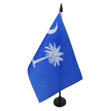Imagem de Bandeira de mesa da Carolina do Sul 12 cm x 20.3 cm - Bandeira de mesa do estado americano de Caroline du Sud 21 x 14 cm - Bastão e base de plástico preto - Drapeau Caroline du Sud AZ FLAG