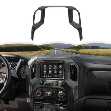 Imagem de RT-TCZ Painel GPS de navegação do console central de fibra de carbono acessórios interiores compatíveis com Chevrolet Silverado 2019-2021, para GMC Sierra 2019-2022
