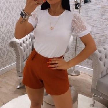 Imagem de blusa gola rasa manga curta  princesa poa feminina - Filó Modas, m, Ve
