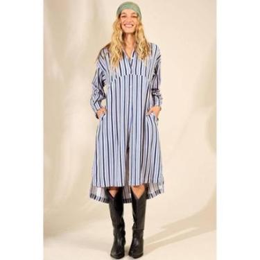 Imagem de Chemise Midi Com Mangas Longas Azul Listrado Yacamim P6-Feminino