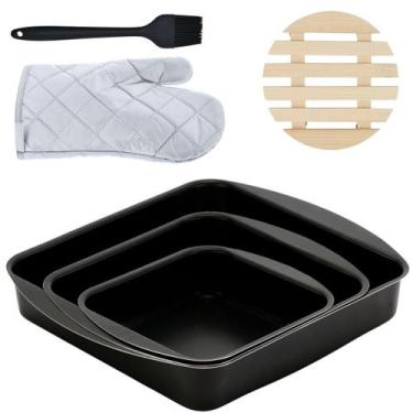 Imagem de Jogo De Assadeira 03 Pçs + Luva + Descanso Panela + Pincel - Marcolar