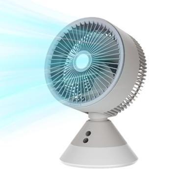 Imagem de TrendGear Ventilador de mesa portátil recarregável, operado por bateria de 4000 mAh, ventilador circulador de ar de 3 velocidades com luz LED, vertical de 90° e oscilante de 90° para escritório em