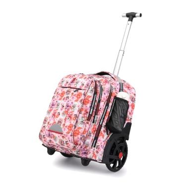 Imagem de GUANGJUYUAN Mochila com rodinhas de 55 cm com rodas para negócios, estudantes universitários e viajantes, mochila com rodas, Flor rosa, 22 inch