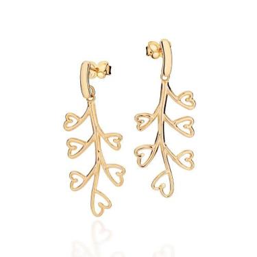 Imagem de Brincos rommanel feminino banhado ouro 18k pêndulo corações 527487