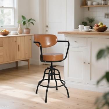 Imagem de Diwhy Design industrial ajustável altura 55 cm - 66 cm couro marrom estofado assento braço cadeira vintage balcão banco