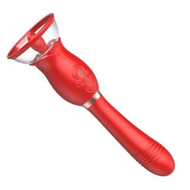 Imagem de Vibrador Com Sugador De Clitóris E Língua Estimuladora Brinquedo Erótico Estimulador Duplo [VERMELHO]