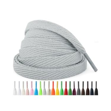 Imagem de Handshop 2 pares de cadarços planos de 2/12.7 cm em 20 cores, cadarços largos para atletismo, sapatos de skate, Cinza claro, 54 Inch (137 cm)