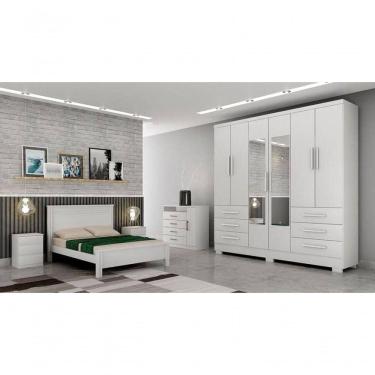 Imagem de Guarda Roupa Solteiro Com Espelho 6 Portas 6 Gavetas - Berlim-branco - Móveis Horizonte