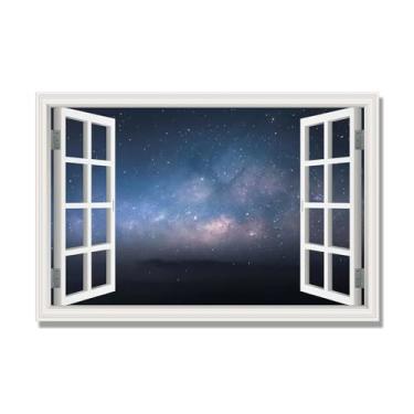 Imagem de Janela de arte de parede com impressão em tela. Visualização de janela falsa. Impressão de imagem natural em tela. Arte de parede para sala de estar (céu estrelado à noite 15) 80 x 120 cm - 31,5 x