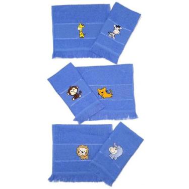 Imagem de Kit Safari 6 Toalhas de Mão 23x36cm Bordadas Tema Safari Para Bebê Inf