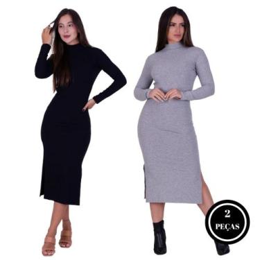 Imagem de Kit 2 Vestidos Manga Longa Gola Alta Inverno Midi-c3 KIT 2 VESTIDO PAT