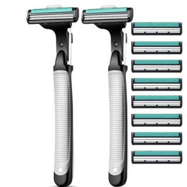 Imagem de Kit 2 Aparelho de Barbear com 2 Lâminas de Aço Inox, 8 Cartuchos de Refil, com Fita Lubrificante, Antialérgico Depilação Barba