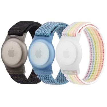 Imagem de Pacote com 3 pulseiras de nylon para crianças, airtag para suporte, pulseira ajustável antiperda para bebês, meninos e meninas, idosos (preto/azul/arco-íris)