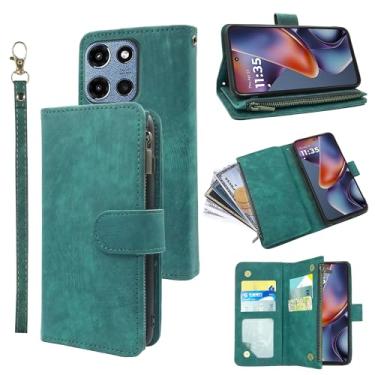 Imagem de Dibosom Capa carteira para Motorola Moto G 5G 2025 com cordão de pulso e suporte de cartão de crédito flip de couro vintage premium acessórios para celular G5G 5 G G5 mulheres homens verde
