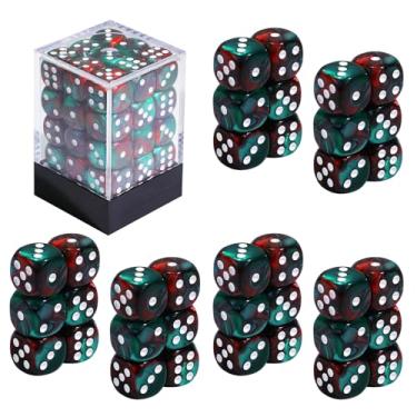 Imagem de SIXPOINTS 36Pcs 12mm/0.47inch Mini Dice Set,Colours D6 Game Dice Set, 6 Sided Standard Dices for MTG,DND,Yahtzee, Bunco or Teaching Math Board Game,with Portable Plastic Box (Dark Red Green Swirl)