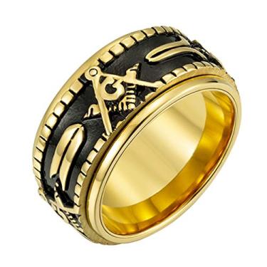Imagem de ANIEJUFI Anel giratório maçônico de aço inoxidável masculino com sinete vintage para alívio da ansiedade, joia fidget, Metal, Sem pedra preciosa