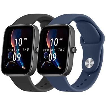 Imagem de Pacote com 2 pulseiras para Amazfit Bip 3, Bip 3 Pro, Bip U Pro, Bip Lite, Bip S, Bip S lite, Bip U, GTS 2 mini, GTS 2 mini, relógio inteligente feminino e masculino (preto + azul marinho)