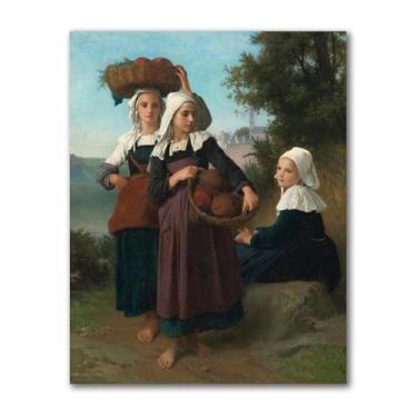 Imagem de LXURY Bouguereau.Meninas voltando do mercado. Reprodução de pinturas famosas. Arte de parede em tela. Pôsteres e impressões. Imagem para decoração de casa 80 x 104 cm sem moldura