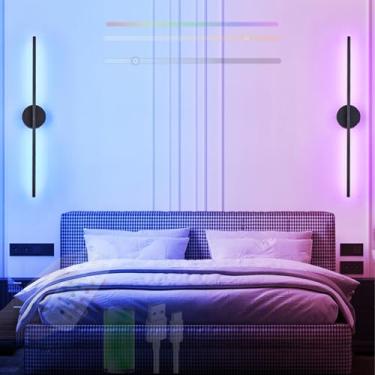 Imagem de GZZBMY Iluminação de parede LED interna operada por bateria lâmpada de parede recarregável por USB com controle remoto e interruptor de toque RGB regulável sem fio arandela de parede rotação de 350°