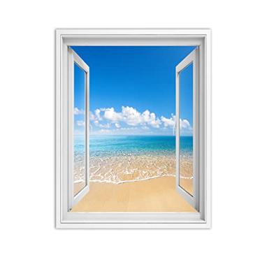Imagem de Impressão em tela arte de parede janela praia paisagem marítima 3D falsa janela vista paisagem pintura natureza imagem impressão em tela arte de parede para sala de estar 60x80 cm 23.6x78.7 cm sem