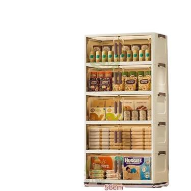 Imagem de Caixa organizadora armario armazenamento dobrável empilhavel com porta rodinhas multiuso(58cm(5transparent brown))