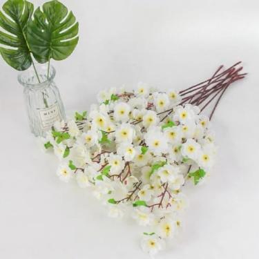 Imagem de 10 Buquê De Flores De Cerejeira Artificial, Flor De Pêssego, Estilo oriental Para Decoração De Casamento 65CM(Branco)