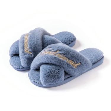 Imagem de owiter Pantufa de noiva, presentes de dama de honra, chá de noiva, casamento, verde floresta, chá de solteira, presentes de despedida de solteira, 6068, Dama de honra azul cinza, Small