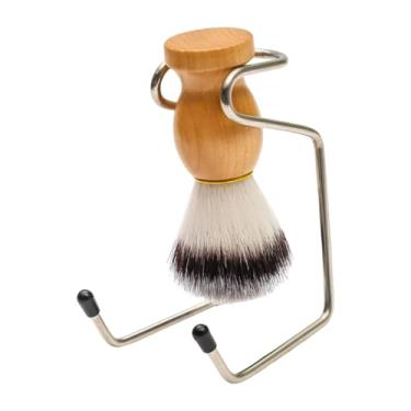 Imagem de KiBcsLic Pincel de Barbear Masculino com Suporte, Cabo de Madeira, Cerdas de Nylon Macias, Suporte Resistente de aço Inoxidável, Kit 2 em 1