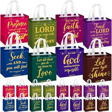 Imagem de HunnmingRe 16 sacos de presente cristãos com alças de Páscoa, não tecido, versículo bíblico, sacos de presente a granel, reutilizáveis, sacolas de batismo religiosas para Páscoa, casamento