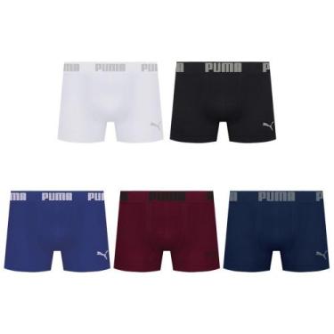 Imagem de Kit 5 Cuecas Puma Boxer Sem Costura Masculina, Branco, Preto, G