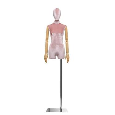 Imagem de Mannequin Manequins de varejo com corpo sexy, suporte de metal, braços de madeira que podem girar e posar, altura ajustável de 62,2 a 78,7 pol., torso de veludo(Pink,Square)
