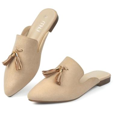 Imagem de MUSSHOE Mules para mulheres, confortável, bico fino, frente única, sem cadarço, mocassim com borlas, Nude., 38