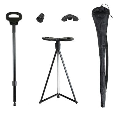 Imagem de ALEVMOOM Bengala Dobrável Com Assento, Construção Triangular De Alumínio Leve, Assentos Portáteis Para Mulheres, Homens E Idosos, Capacidade 440 Lb