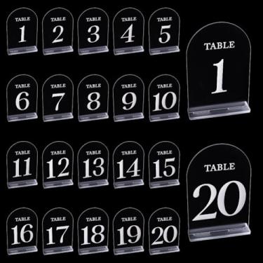 Imagem de DELORIGIN 20 peças de números de mesa de casamento de acrílico com suportes de 1 a 20 placas de exibição de arco transparente números de mesa para centro de mesa de casamento, recepção, festas