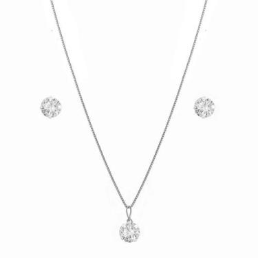 Imagem de Conjunto Corrente Colar Gargantilha 40cm Brinco Ponto Luz Feminino Pra
