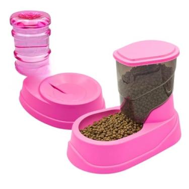 Imagem de Kit Comedouro e Bebedouro Automático para Cachorro Cães e Gatos(KIT FOUR PLASTIC - ROSA)