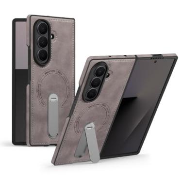 Imagem de Capa de couro com suporte rotae 360 para Samsung Galaxy Z Fold 7 6 5 4 3 5G Capa magnética resistente, capas militares à prova de choque (dobradas 5, cinza)