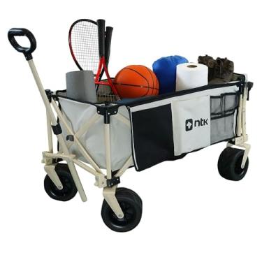 Imagem de Carrinho Dobrável de Carga Multiuso até 80Kg Articulado para Camping Compras Transporte Pesca Praia (Bege)