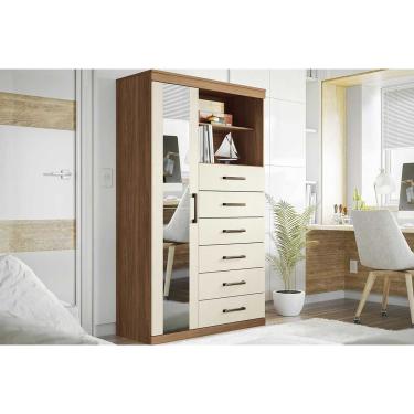 Imagem de Cômoda Casal Marabá 1.6 c/ 1 Porta 2 Nichos e 6 Gavetas c/ Espelho jatoba/Areia - Santos Andirá
