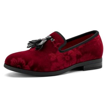 Imagem de JITAI Mocassins de veludo para meninos com borla sem cadarço, sapatos de smoking de casamento para bebês, Vermelho/21, 16