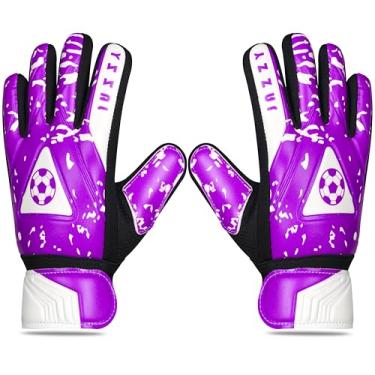 Imagem de Jazzy Sports Luvas de goleiro para jovens, luvas de goleiro infantil com proteção dupla de pulso, material de látex antiderrapante, luvas de goleiro de futebol adulto (roxo, tamanho 2, adequado para 4