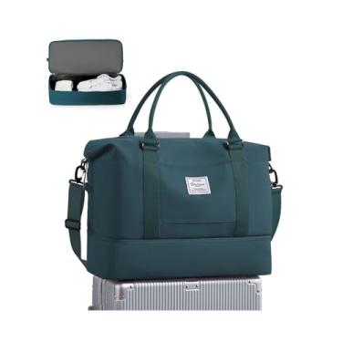 Imagem de Bolsa esportiva de viagem, bolsa esportiva, bolsa de ginástica, bolsa de ombro para noite de fim de semana para mulheres, A12-PeacockBlue, Grande