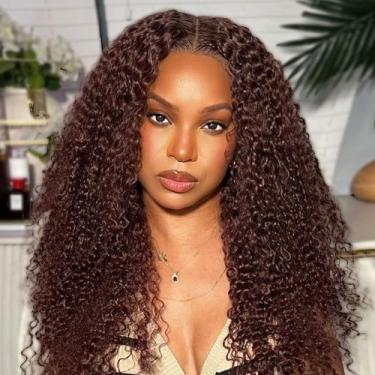 Imagem de Peruca HIRIREMY Chocolate Brown Deep Wave Lace Front BOB 18 polegadas